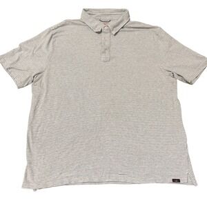 Faherty Brand Mens XL Grey White Striped Short Sleeve Polo Shirt Coastal Casual